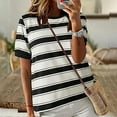 thumbnail image 6 of Olyvenn Womens Summer Tops Casual Color Block Striped Short Sleeve Shirts Crewneck T Shirts Loose Basic Tee Blouses for Women Black XL, 6 of 9
