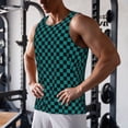 thumbnail image 5 of Gukieu Black And Teal Checkerboard Print Men's Quick Dry Fitness Vest, Round Neck Sleeveless Fitness Bodybuilding Top-Small, 5 of 7