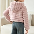 thumbnail image 2 of OGLCCG Girl's Faux Fur Coat Long Sleeve Button Front Fuzzy Hooded Cropped Jacket Fall Winter Fluffy Sherpa Coat(Pink,7-8Years), 2 of 8