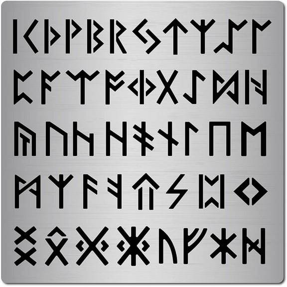 6.3 Inch Metal Stencil Stainless Steel Ancient Alphabet Elder Futhark Plantillas Abecedarios Painting Template for Painting Wood Burning Pyrography and Engraving Crafts Mixed Color