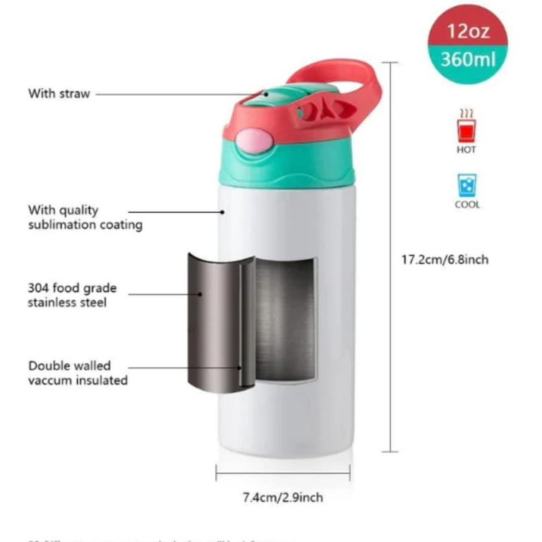 Double Wall Stainless Steel Sippy Cup For Kids 12oz Sublimation