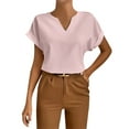 thumbnail image 2 of Basic T Shirts for Women Ladies Summer Casual Roll Short Sleeve V-Neck Solid Color Blouse Women's Shirt, 2 of 7