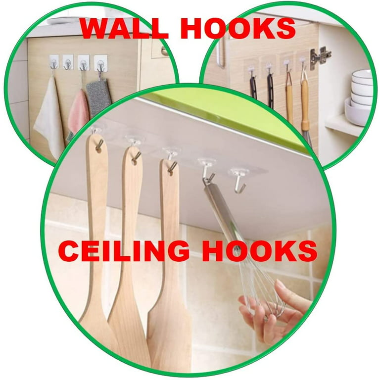 33lbs Adhesive Sticky Hooks for Hanging on Wall or Ceiling, Heavy Duty,  Traceless, No Damage(10pcs)