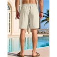 thumbnail image 6 of Men's Cotton Linen Drawstring Elastic Waist Knee Length Shorts Khaki S, 6 of 10