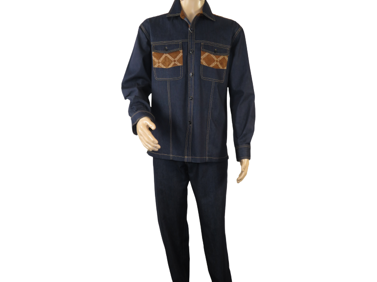 Men Stacy Adams Pc Denim Walking Leisure Suit With Suede Trims Indigo Blue Walmart Com