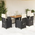thumbnail image 1 of vidaXL 7 Piece Garden Dining Set with Cushions Black Poly Rattan, 1 of 5