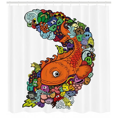 Kids Decor Shower Curtain Big Fish With Bunch Of Underwater Sea