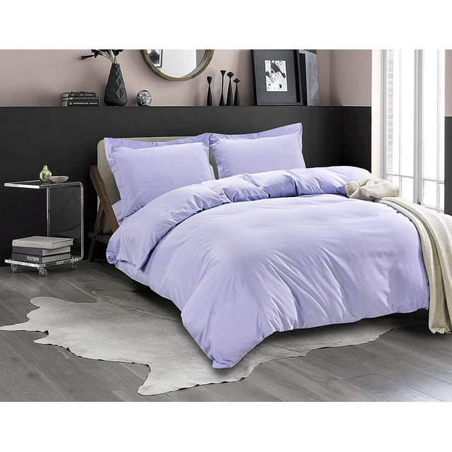 Mocassi 3-Piece Duvet Cover Set, 1800 Thread Count, Button Closure, Solid Color - Cooling, Breathable Material- Wrinkle, Fade, Stain Resistant, Full/Queen, Lilac