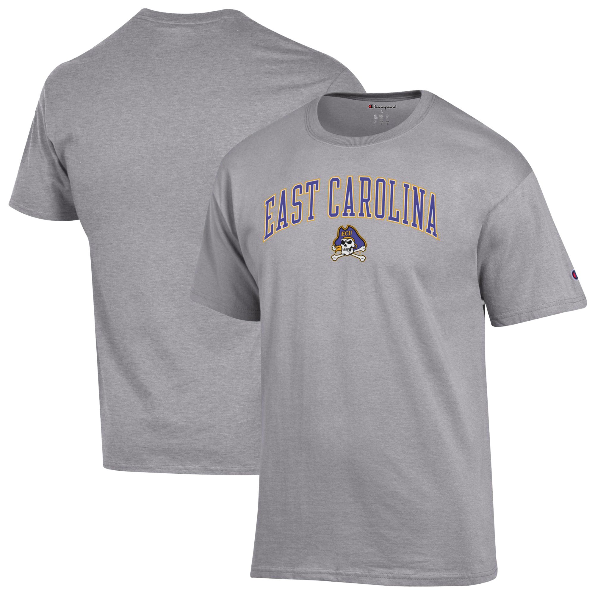 Men's-Champion Heather Gray ECU Pirates Arch Over Logo T-Shirt