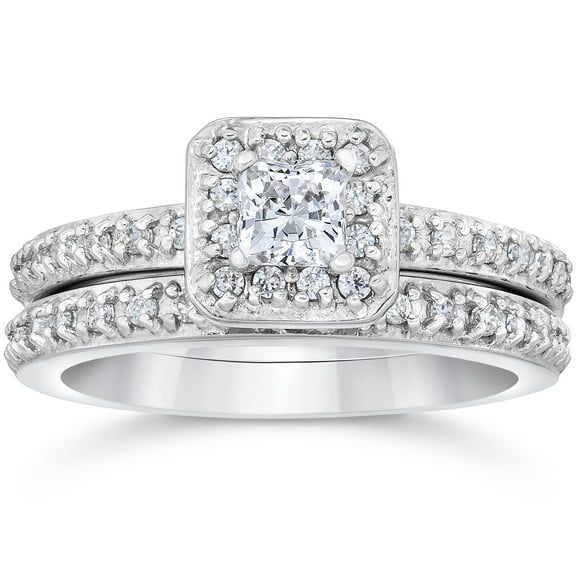Pompeii 1 1/4ct Princess Cut Halo Diamond Engagement Ring Set 14K White Gold (G/H,I1)