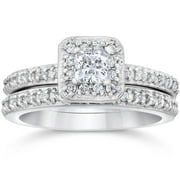 Pompeii 1 1/4ct Princess Cut Halo Diamond Engagement Ring Set 14K White Gold (G/H,I1)