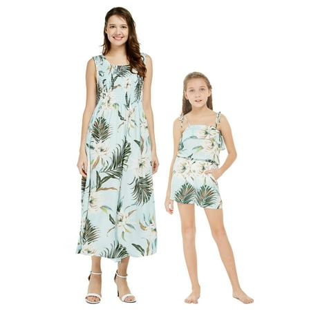 

Mother & Daughter Matching Hawaii Luau Maxi Dress Girl Romper in Day Dream Bloom