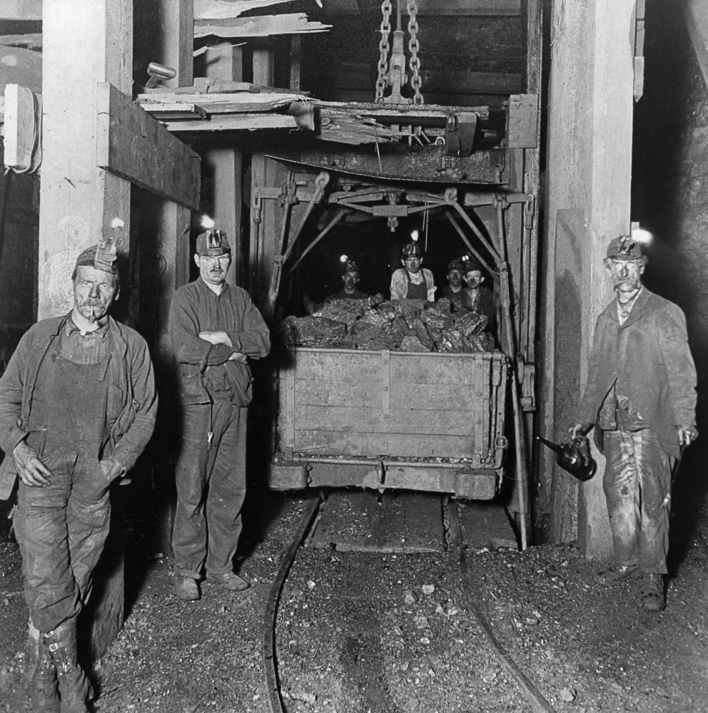 Pennsylvania: Coal Miners. /Nminers And A Car Full Of Coal In An Coal
