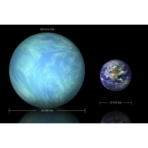 An artists depiction of the difference in size between Earth and Kepler ...