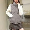 thumbnail image 2 of YOIAVAIOY Womens Puffer Vest with Hood Padded Coat Zip Up Sleeveless Diamond Down Jacket Winter Warm Outerwear with Pockets Khaki L, 2 of 10