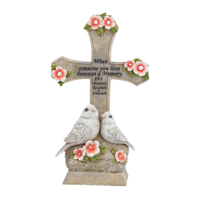 Estatua de cruz y con luz solar, 14,1 x 8,1 x 24,5 cm, impermeable, para cementerio, terraza exterior, ligera.