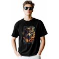 thumbnail image 4 of Camisetas para hombre, camiseta de algodón con cuello redondo, diseño de lobo y girasol, manga corta, pintura al óleo., 4 of 8