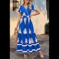thumbnail image 4 of Vestido de Corta con Cuello en V, Estampado Floral, Bolsillos y Mangas Acampanadas, Azul, Talla S, 4 of 7