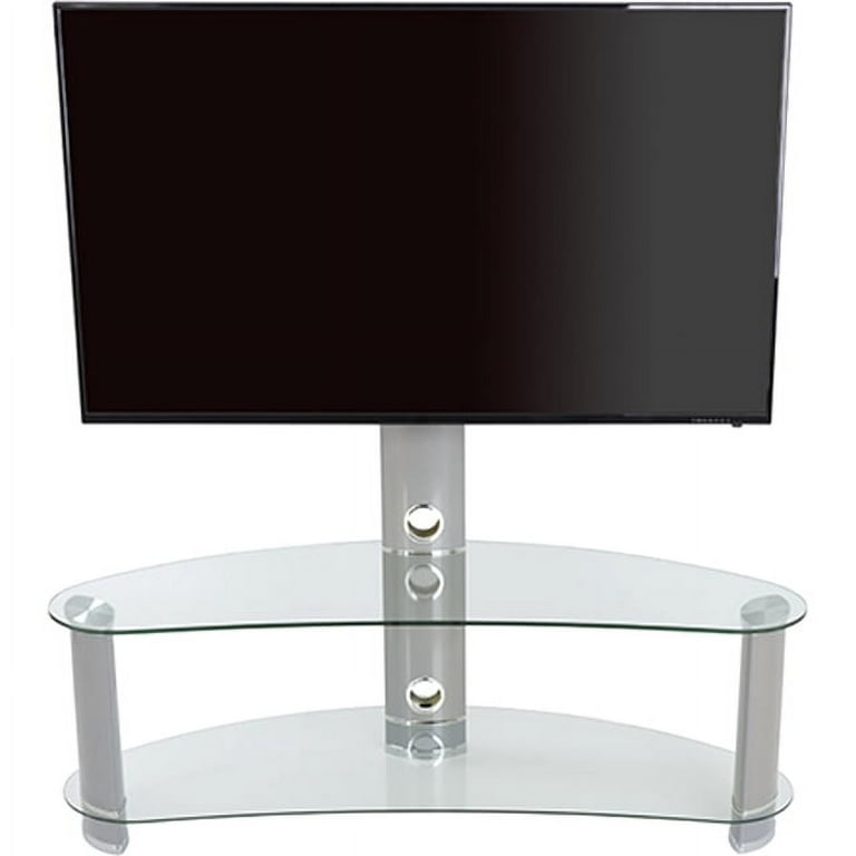 FSL1200CURCS A JellyBean TV Stand with TV Mount for TVs up to 65 Inch Silver and Clear Glass