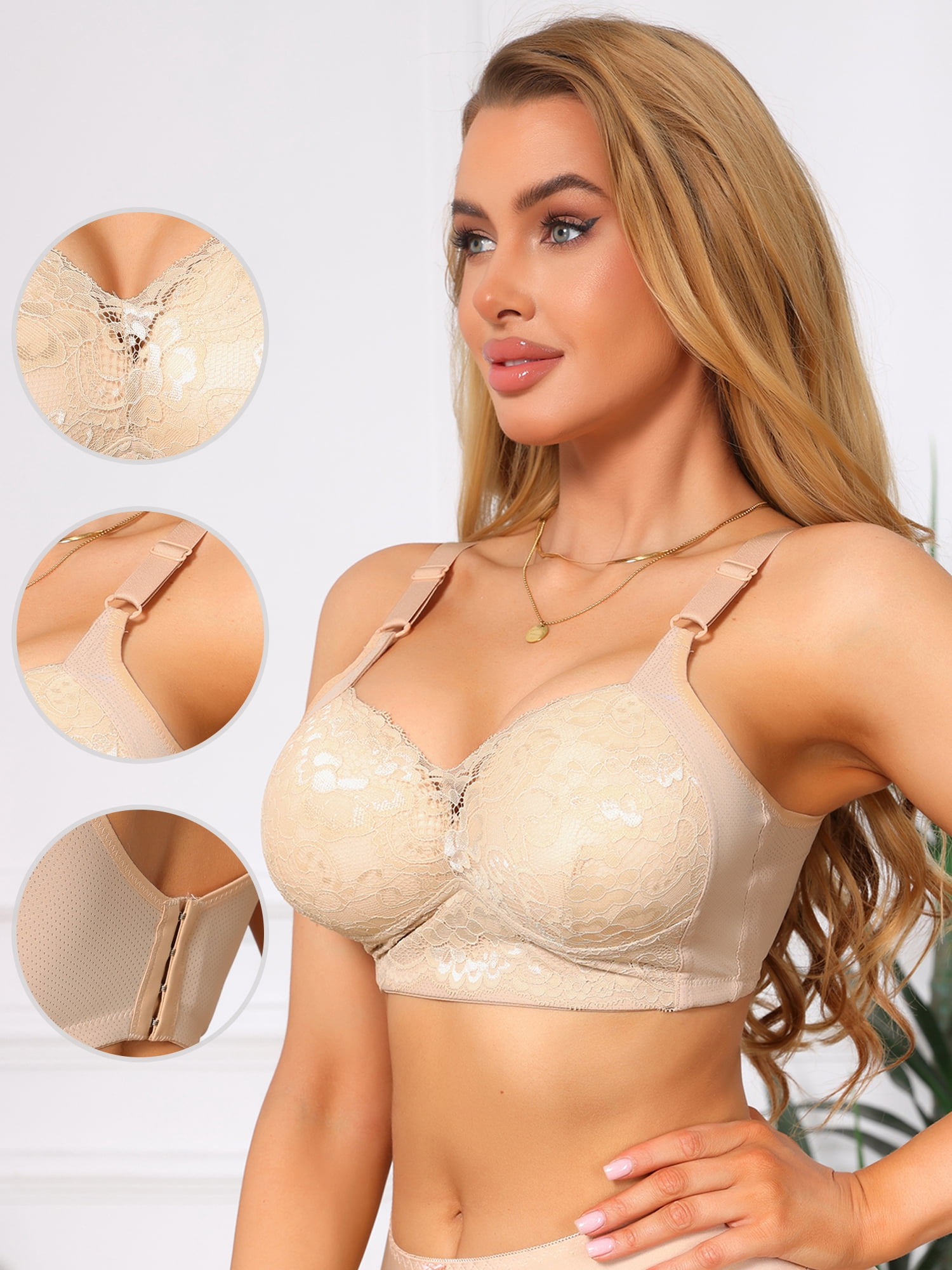 DARING DIVA Women's Wireless Push Up Soft Cup Breathable Full Coverage Bra D 42 Beige