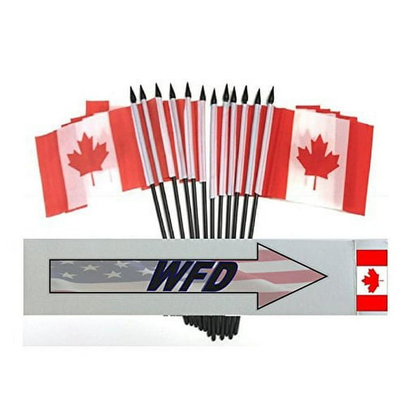 Pack of 12 4"x6" Canada Polyester Miniature Desk & Little Table Flags, 1 Dozen 4"x 6" Canadian Small Mini Hand Waving Stick Flags (Flags Only)