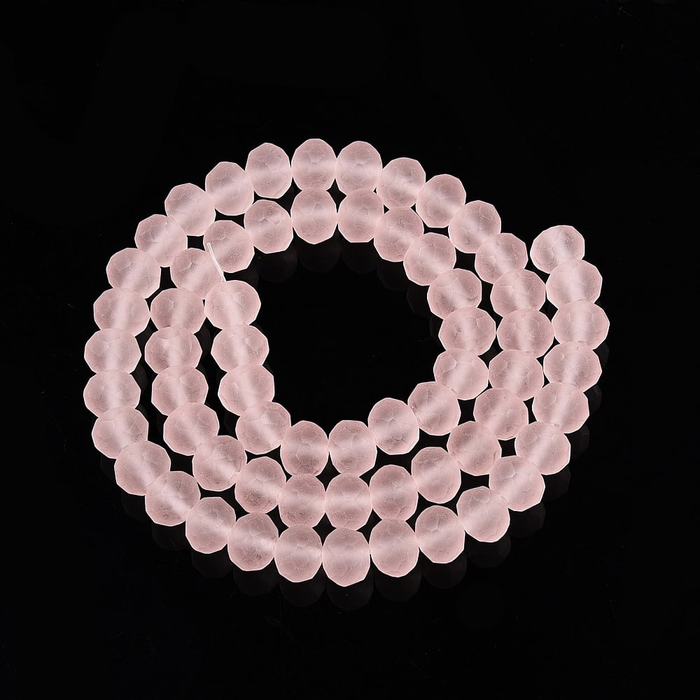 Transparent Glass Beads Strands Faceted Frosted Rondelle Pink 8mm Hole: 1mm about 64~65pcs/strand 40~41cm