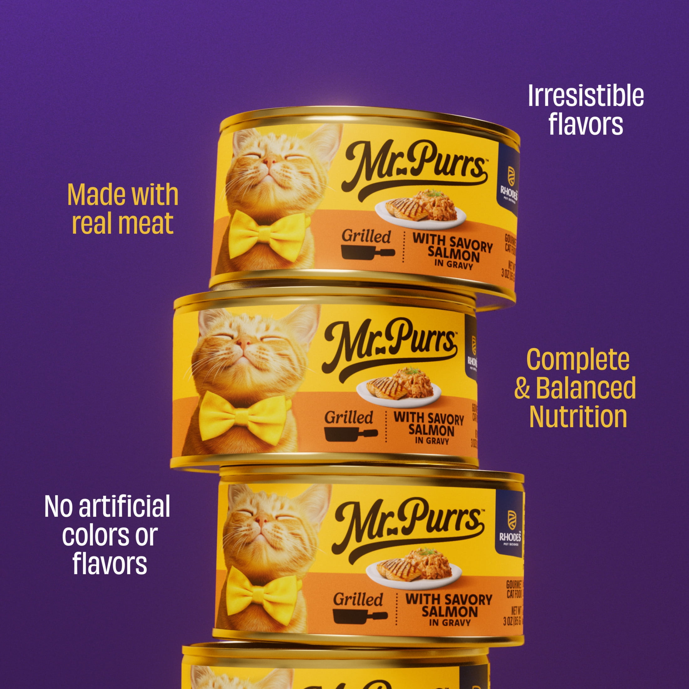(6 pack) Mr Purrs Savory Salmon Grilled in Gravy Wet Cat Food, 3 oz Can