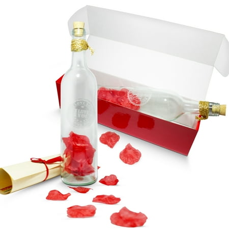 Letter in a Bottle Personalized Gift for Valentines Day, Wedding Anniversary, Romantic Gift Kit– Letter in Glass Bottle with Cork, Rose Petal, Parchment Paper for Boyfriend, Girlfriend, Wife, Husband