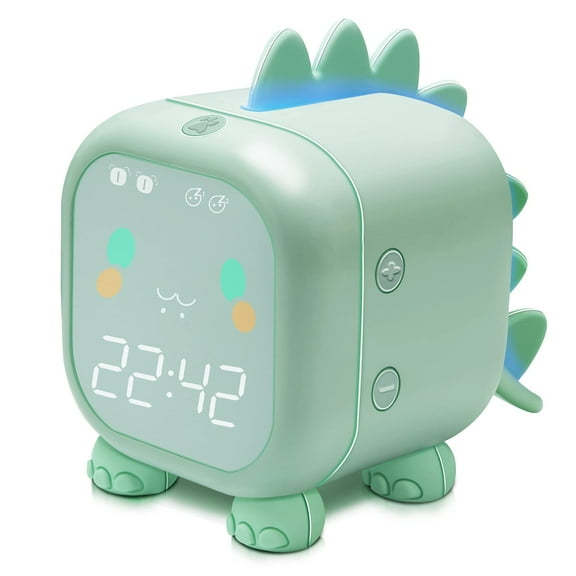 Kids Alarm Clock with Dinosaur, Digital Alarm Clock for Kids Bedroom, Cute Bedside Clock Children's Sleep Trainier, Wake Up Light and Night Light with for Boys Girls Birthday Gifts. (Green)