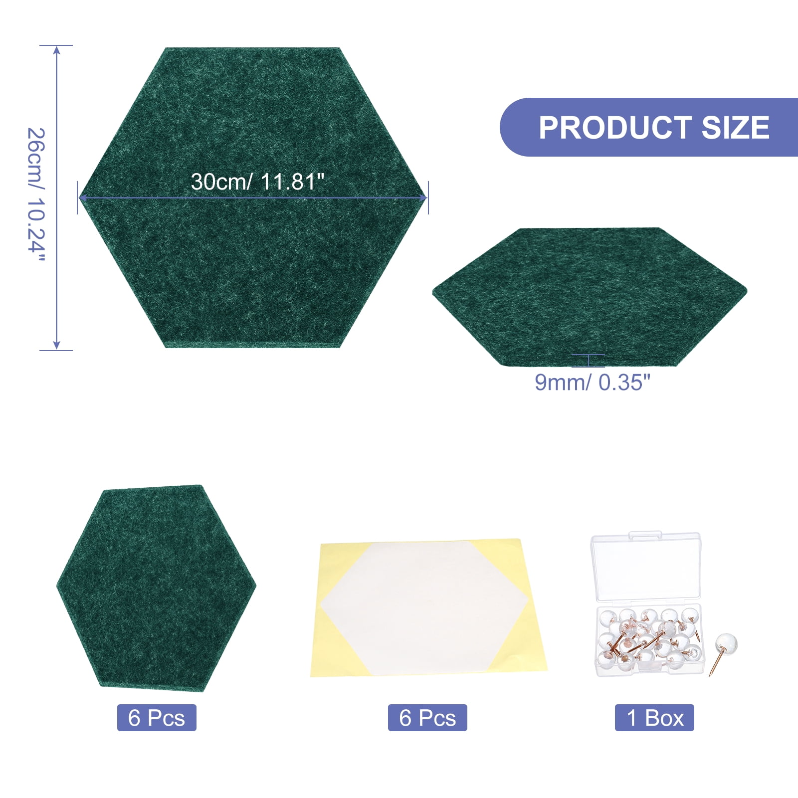 Hexagon Acoustic Panels B1 Fireproof Soundproof Foam Panels with 30 Push Pins(Blackish Green)