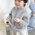 thumbnail image 3 of Kids Solid Color Fuzzy Fleece Jackets Stand Collar Long Sleeved Zipper Sports Jacket Children Casual Warm Loungewear Coats with Pockets Gray 1-2Y, 3 of 7