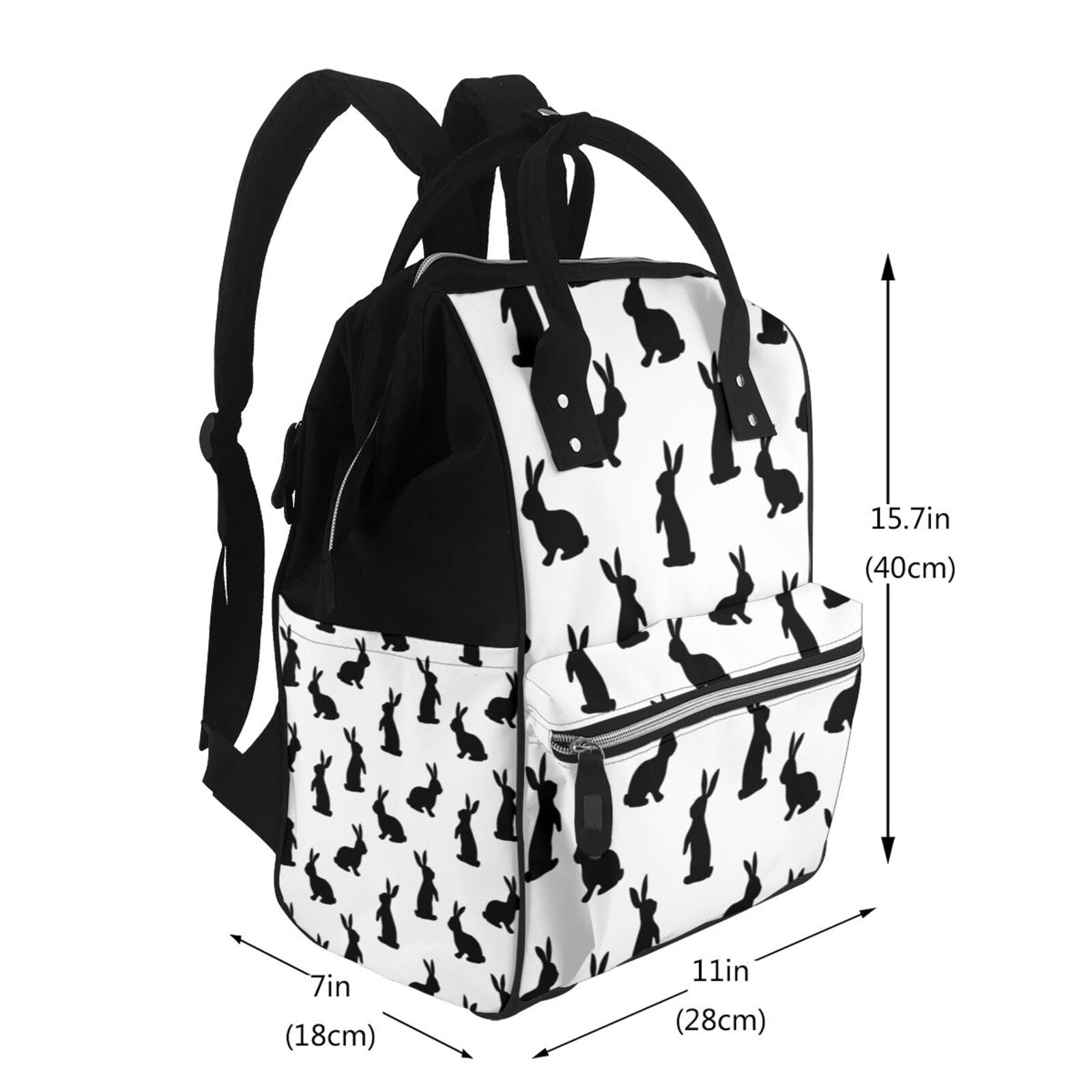 Ratiio Black Rabbit Mummy Backpack - Waterproof Twill Canvas, Large Capacity Diaper Bag with Multiple Pockets and Adjustable Straps