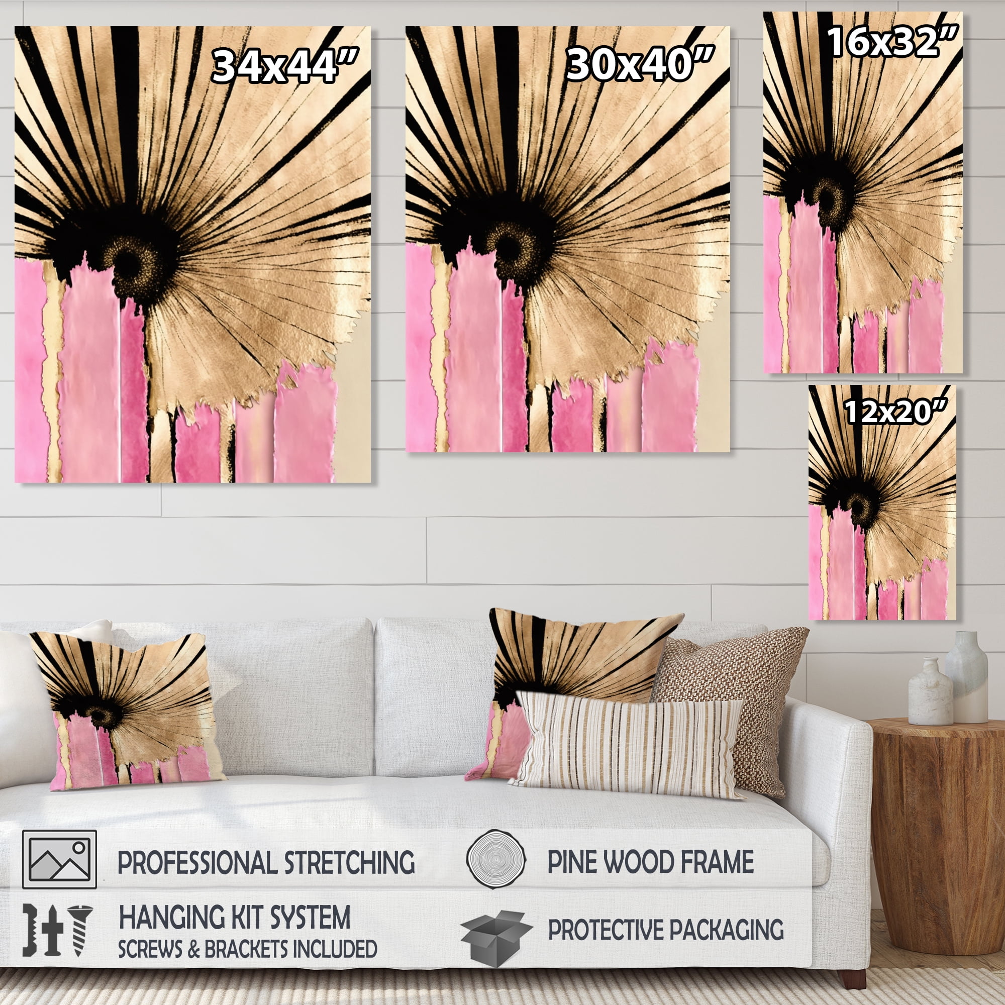 Designart Pink Gerbera Flower On Abstract Fusion I Canvas Wall Art