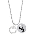 thumbnail image 1 of Delight Jewelry Silvertone Apple Outline Silvertone Script Initial Disc - Y - Charm Necklace, 20"+3", 1 of 4