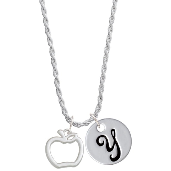 Delight Jewelry Silvertone Apple Outline Silvertone Script Initial Disc - Y - Charm Necklace, 20"+3"
