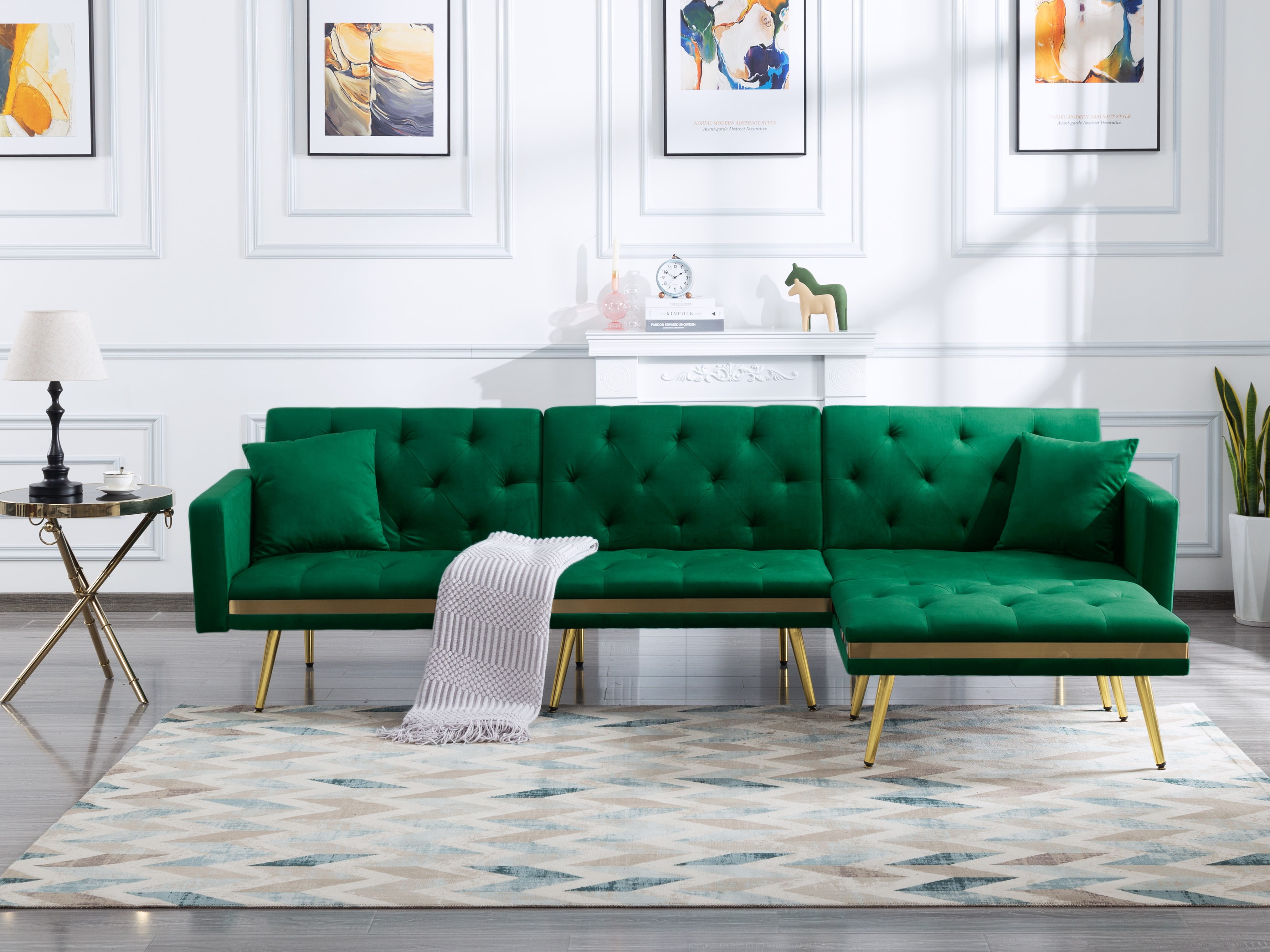 BSHTI 108.7” Sectional sofa, Velvet Sleeper Sofa Bed, sectional sofa