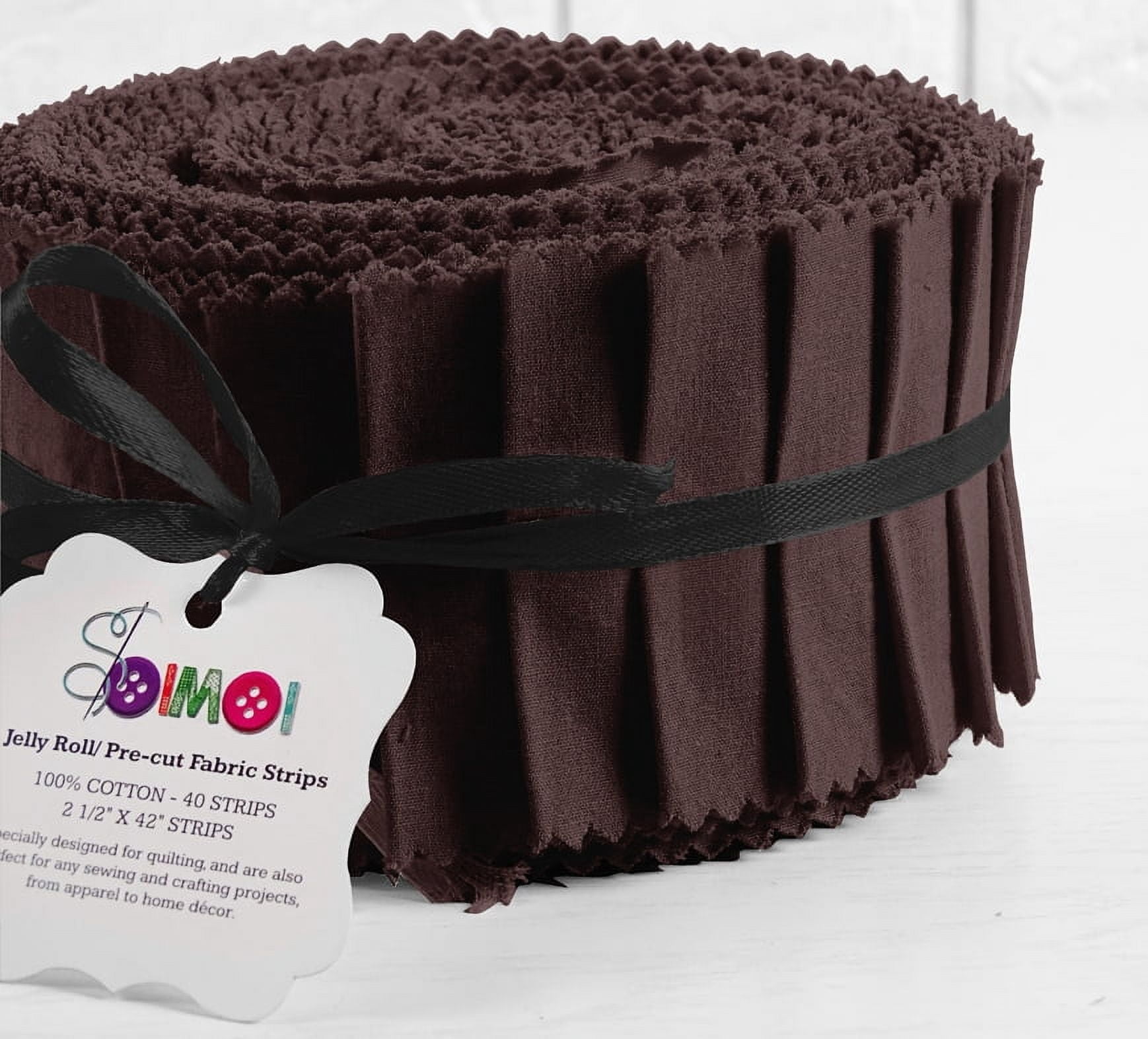 Soimoi 40Pcs Solid Dark Brown Precut Fabrics Strips Roll Up 2.5 Inches Cotton Jelly Rolls For Quilting