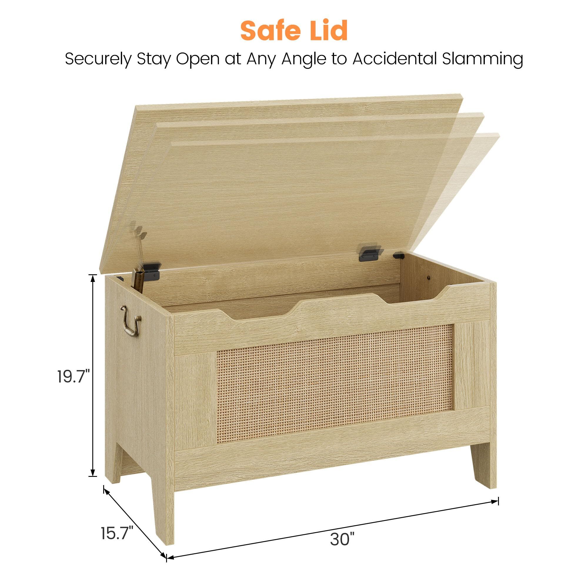 Storage Bench with Safety Hinge, Wood Large Toy Box, Storage Trunk for Entryway, Living Room, Bedroom