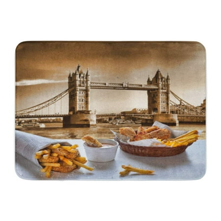 SIDONKU British Fish and Chips Against Tower Bridge in London England Cuisine Doormat Floor Rug Bath Mat 23.6x15.7