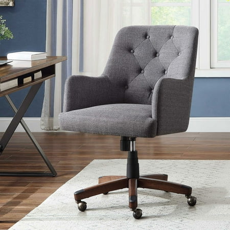 Better Homes & Gardens Tufted Office Chair, Gray Fabric Upholstery and Espresso Wood Base