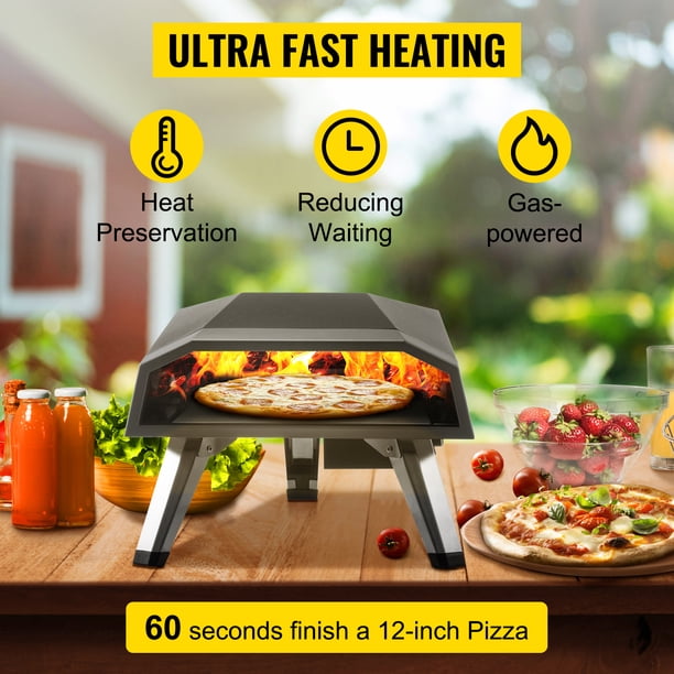Horno de pizza de gas VEVOR, horno de pizza de propano de acero inoxidable, horno de pizza de gas con piedra de pizza de 12 pulgadas, horno de pizza de gas portátil con patas plegables, horno de
