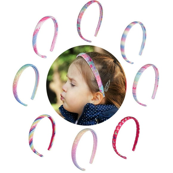 Serre-têtes 8 Pcs Bandeau Doux Enfants Bandeaux pour Filles à Paillettes Imprimé Cœur Sirène Serre-Tête Enfants Pièce de Cheveux