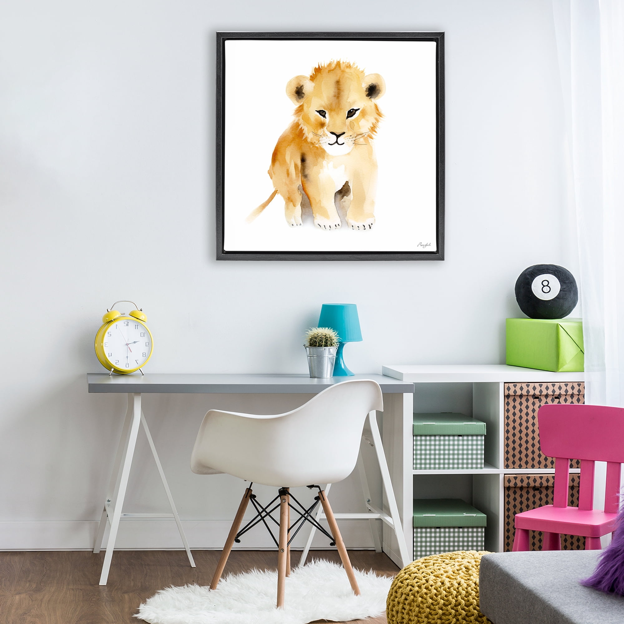 Stupell Industries Minimal Lion Cub Black Framed Floater Canvas Wall Art, design by Roozbeh
