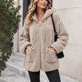 thumbnail image 3 of Plus Size Womens Fuzzy Winter Coats Full Zip Oversized Lightweight Hooded Fall Jackets with Pockets Drawstring Long Sleeve Loose Outerwear Size to 4XL, 3 of 9