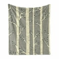 thumbnail image 1 of Birch Soft Flannel Fleece Throw Blanket, Tree Branches Vintage Bohemian Contemporary Illustration of Nature, Cozy Plush for Indoor and Outdoor Use, 60" x 80", Pale Yellow and Warm Taupe, by Ambesonne, 1 of 5