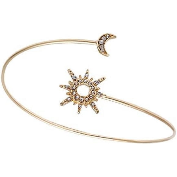 Womens Bracelet Rhinestone Bracelet Women Upper Arm Cuff Rhinestone Moon Star Arm Bracelet Decorative Open Arm Bangle Band Geometric Golden Arm Cuff Ladies Jewelry Women Bracelets