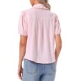 thumbnail image 3 of INSPIRE CHIC Short Sleeve Cotton Blouse for Women's Peter Pan Collar Button Up Crochet Panel Top L Light Pink, 3 of 6