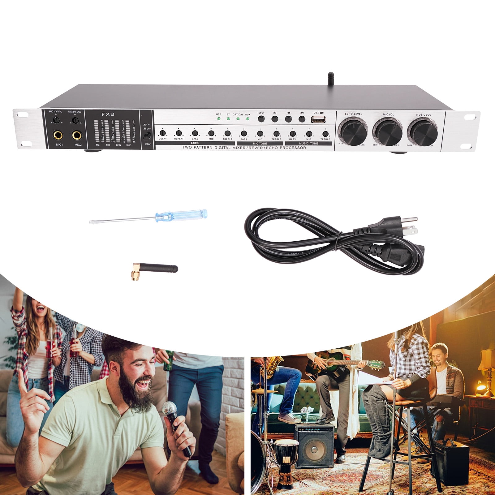 Wildnix 2-Channel Audio Processor Mixer with Bluetooth, Phantom Power, and Real-time Monitoring for Clear Sound Quality