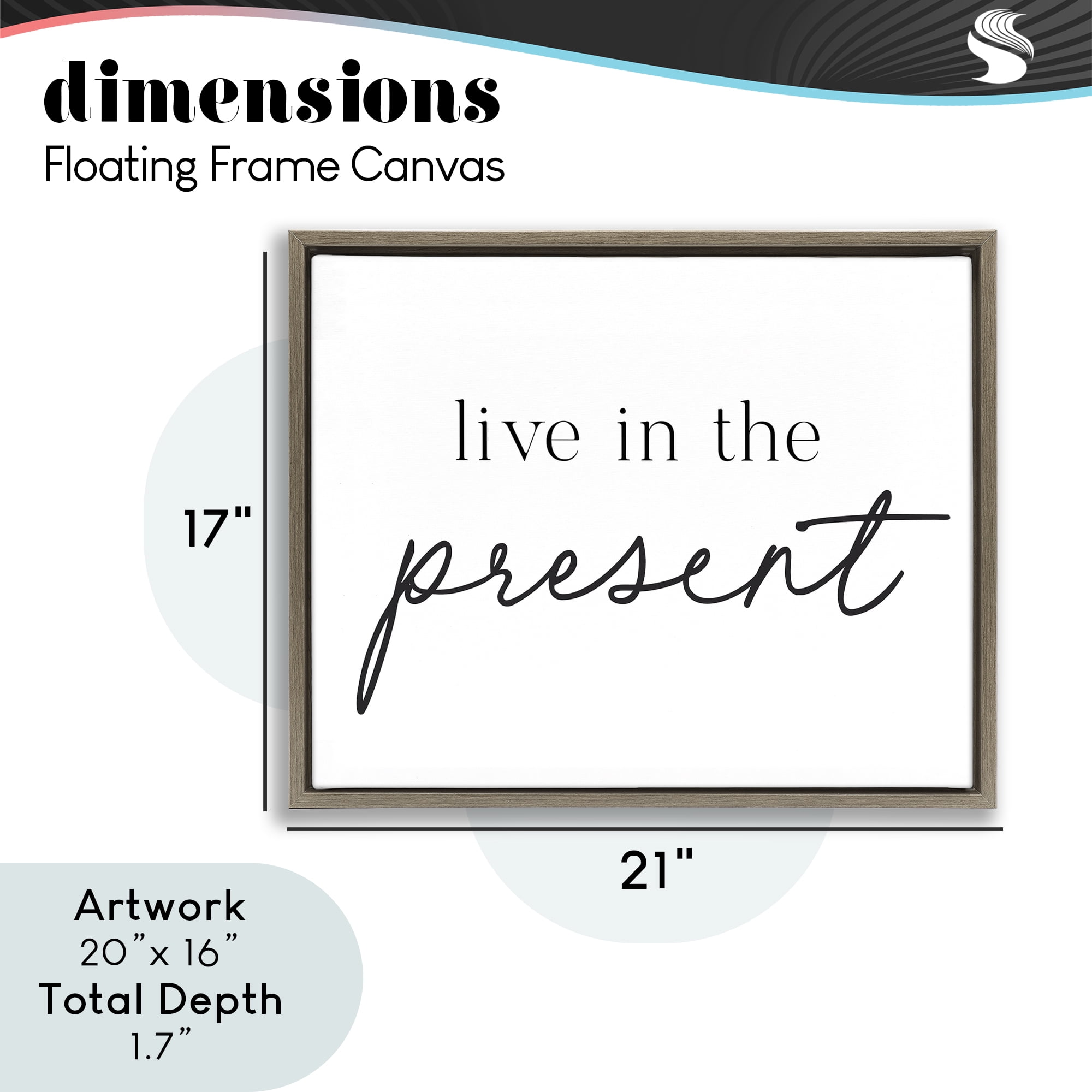 Live In The Present Brown Framed Floater Canvas Wall Art, design by Lettered and Lined