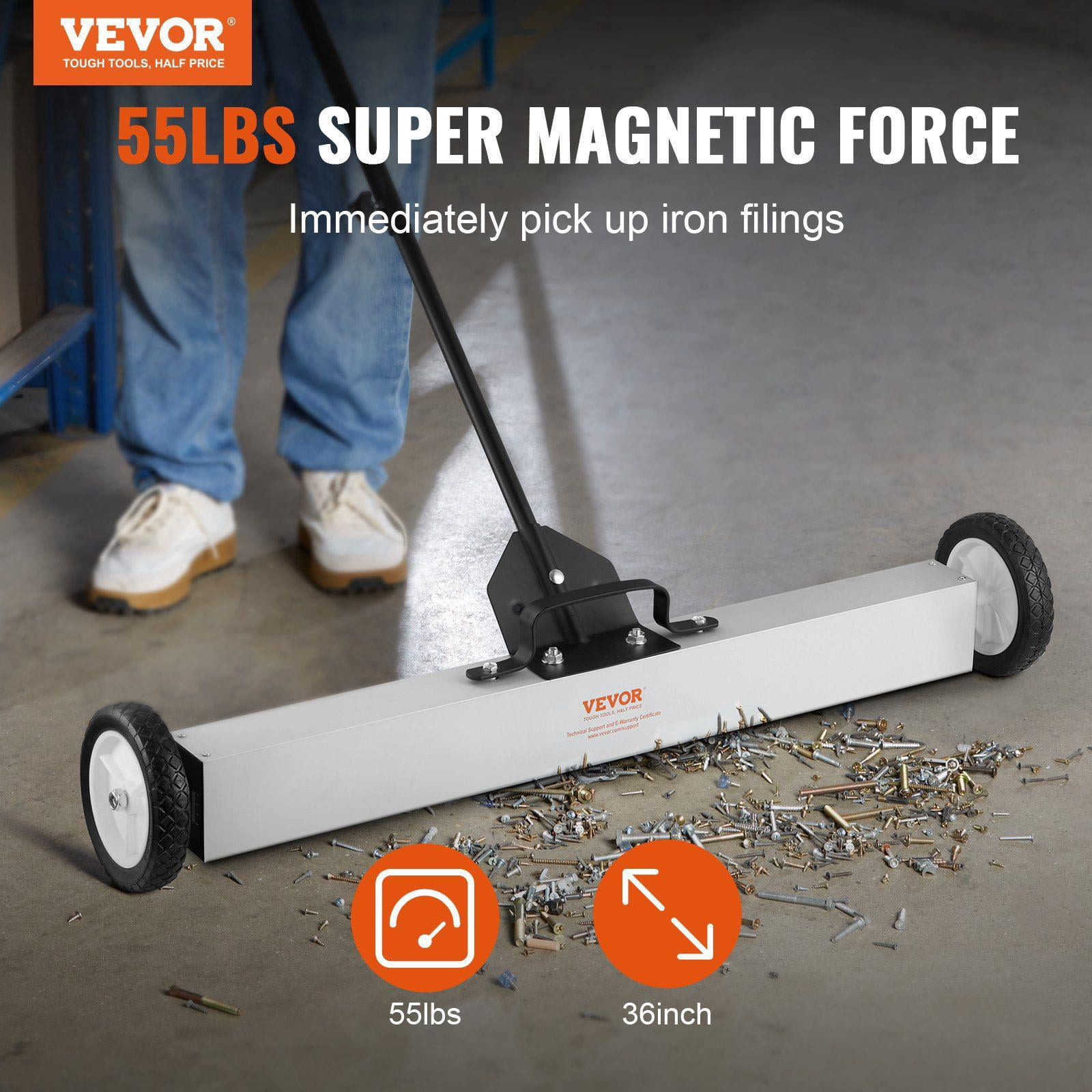 55Lbs Rolling Magnetic Sweeper with Wheels 36 Inch Large Magnet Pickup Lawn Sweeper Push Type Telescoping Handle for Easy Workshop Garage Yard Cleanup
